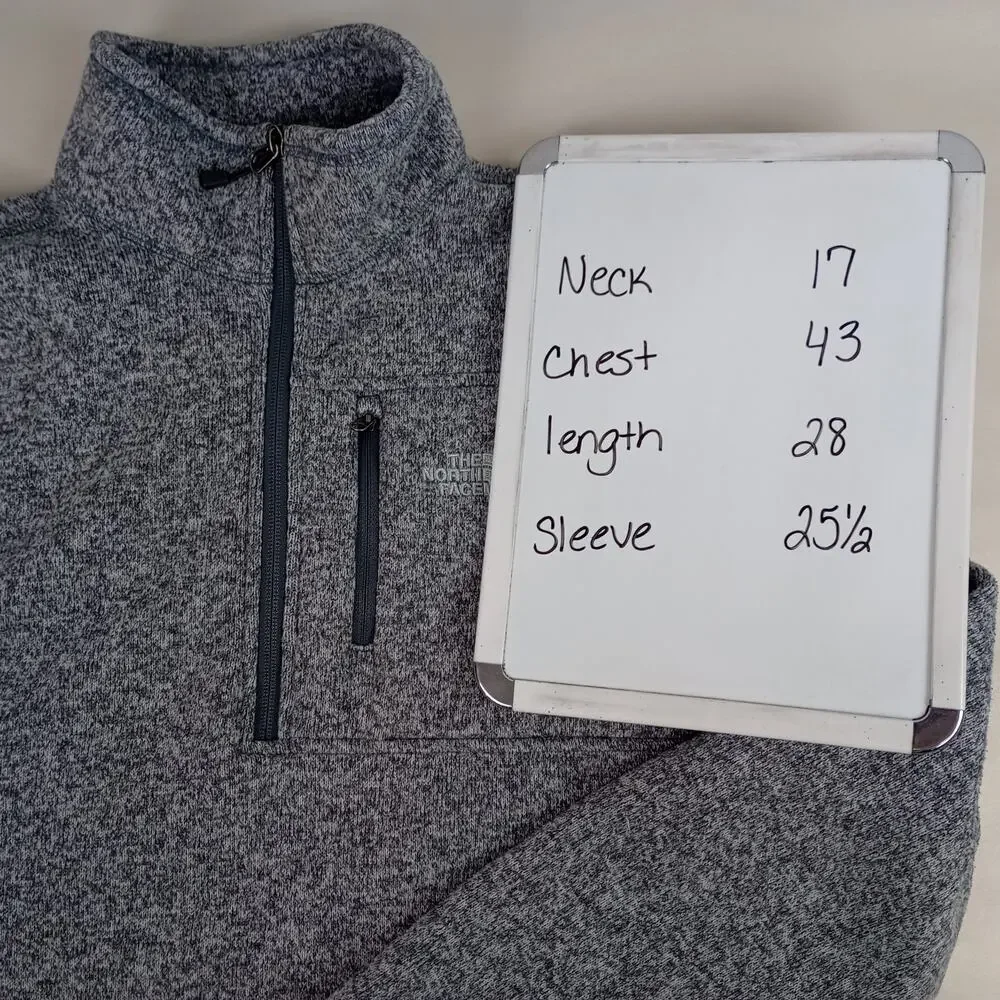 The North Face Mens M Gray 1/4 Zip Pocket Long Sleeve Sweater Knit Fleece Jacket